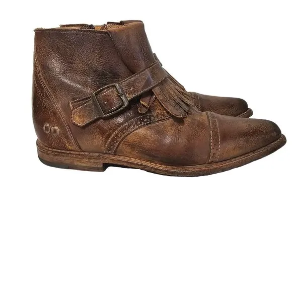Bed Stu Dipper Cobbler Brown Leather Belted Ankle Boots Womens 7