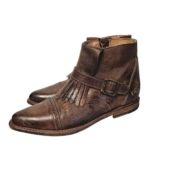 Bed Stu Dipper Cobbler Brown Leather Belted Ankle Boots Womens 7