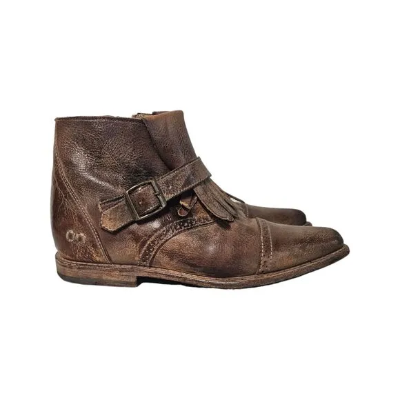 Bed Stu Dipper Cobbler Brown Leather Belted Ankle Boots Womens 7