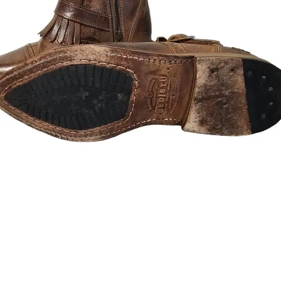 Bed Stu Dipper Cobbler Brown Leather Belted Ankle Boots Womens 7