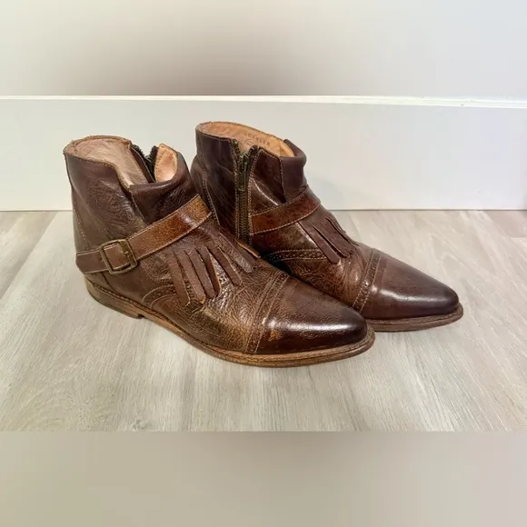 Bed Stu Dipper Cobbler Brown Leather Belted Ankle Boots Womens 8