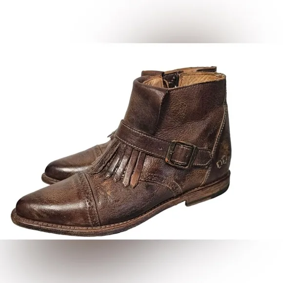 Bed Stu Dipper Cobbler Brown Leather Belted Ankle Boots Womens 8