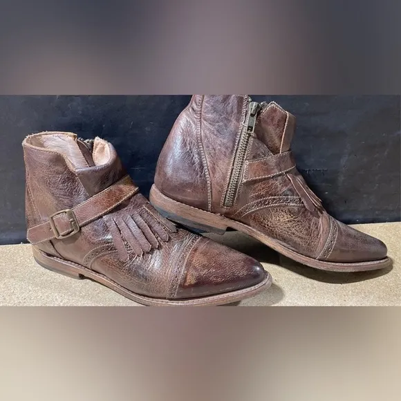 Bed Stu Dipper Cobbler Brown Leather Belted Ankle Boots Womens 8