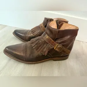 Bed Stu Dipper Cobbler Brown Leather Belted Ankle Boots Womens 8