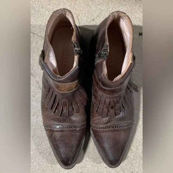 Bed Stu Dipper Cobbler Brown Leather Belted Ankle Boots Womens 8