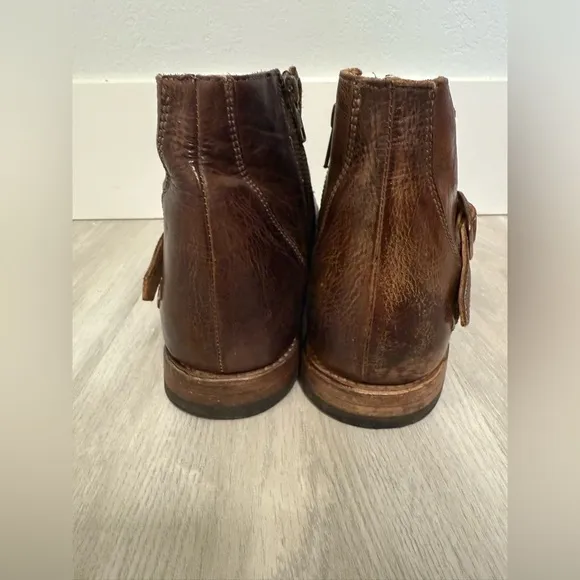 Bed Stu Dipper Cobbler Brown Leather Belted Ankle Boots Womens 8