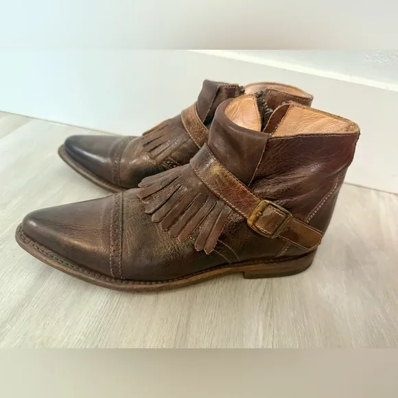 Bed Stu Dipper Cobbler Brown Leather Belted Ankle Boots Womens 8