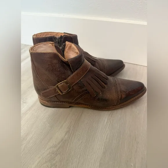 Bed Stu Dipper Cobbler Brown Leather Belted Ankle Boots Womens 8
