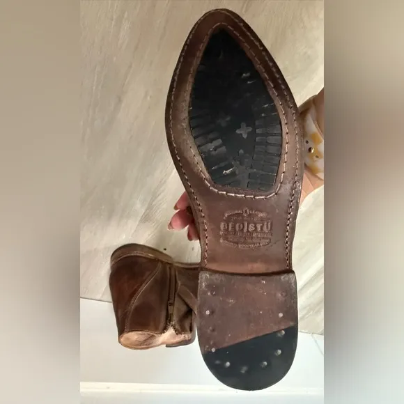 Bed Stu Dipper Cobbler Brown Leather Belted Ankle Boots Womens 8