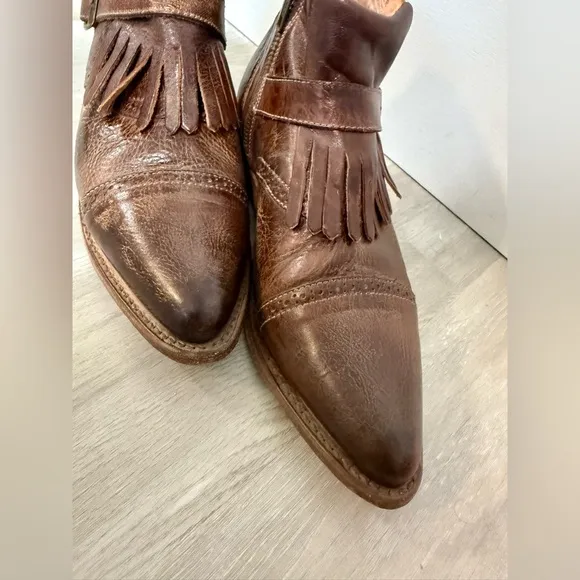 Bed Stu Dipper Cobbler Brown Leather Belted Ankle Boots Womens 8