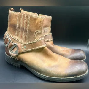 Bed Stu-Men's Brown Leather Ankle Boots,Side Metal piece,Size:10.5, Solid