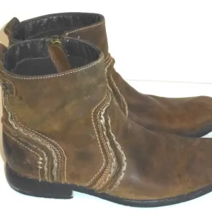 Bed Stu Revolution Men's Brown Distressed Leather Side Zip Ankle Boots Size: 10