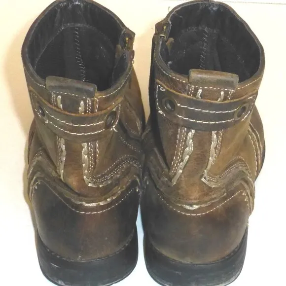 Bed Stu Revolution Men's Brown Distressed Leather Side Zip Ankle Boots Size: 10