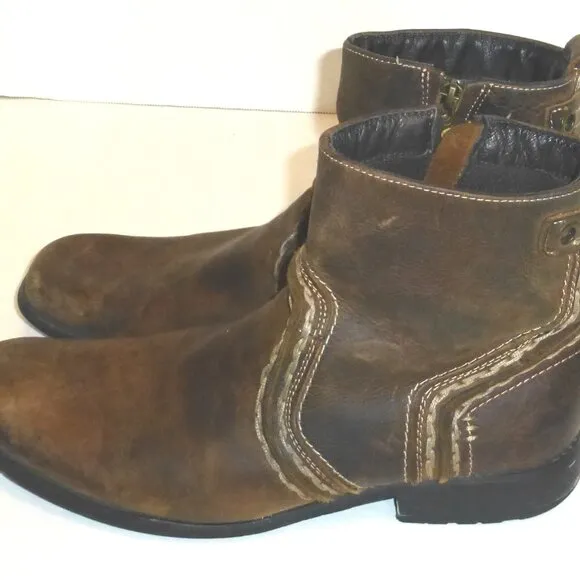 Bed Stu Revolution Men's Brown Distressed Leather Side Zip Ankle Boots Size: 10