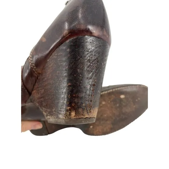 Bed Stu Womens 11 Boots Ankle Wedge Cobbler Series Dark Brown Leather