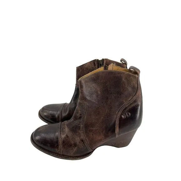 Bed Stu Womens 11 Boots Ankle Wedge Cobbler Series Dark Brown Leather