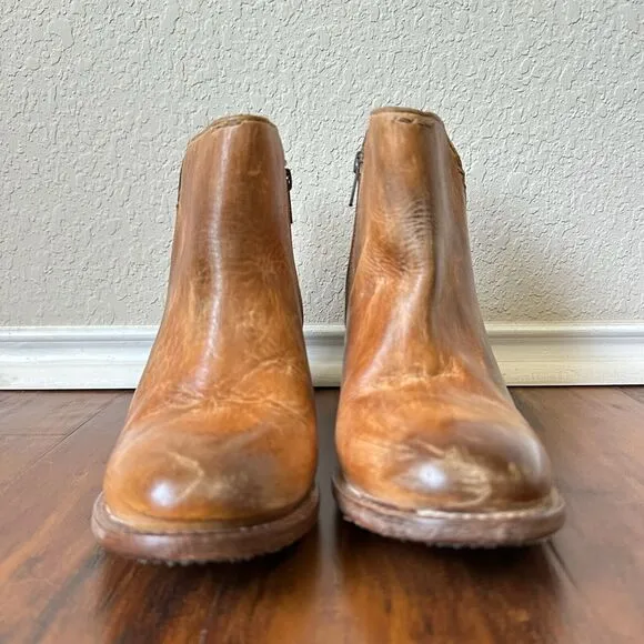 BED STU Yell Ankle Boots Brown Rustic Leather Heeled Booties Retro