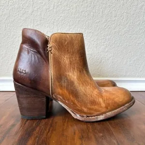 BED STU Yell Ankle Boots Brown Rustic Leather Heeled Booties Retro