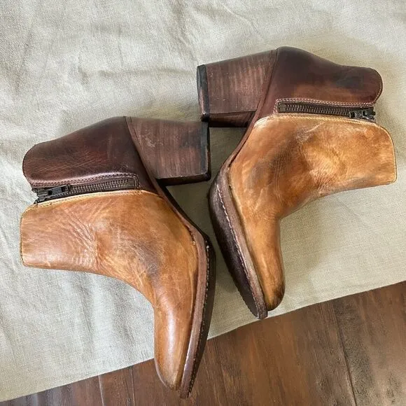 BED STU Yell Ankle Boots Brown Rustic Leather Heeled Booties Retro