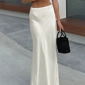 Beige Elegant Women's Minimalist High-Quality Glossy Skirt