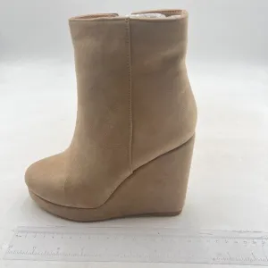 Beige Platform Rounded Toe Ankle Boots Side Zipper High Heel Wedge Short Boot