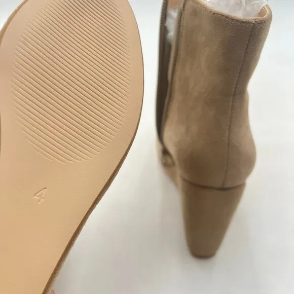 Beige Platform Rounded Toe Ankle Boots Side Zipper High Heel Wedge Short Boot