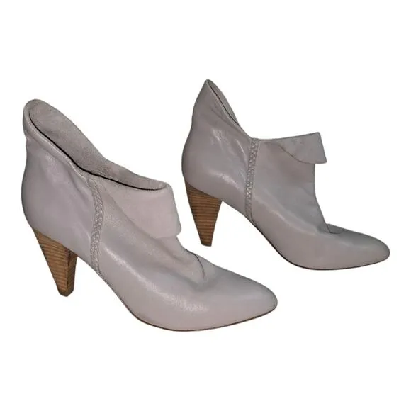 Belle Sigerson Morrison Ankle Boots 7.5B  Gray Leather HEELED Asymmetrical 7.5