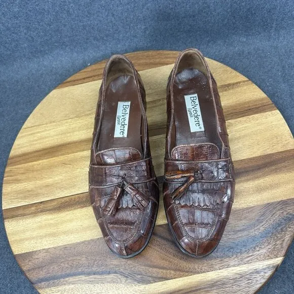 Belvedere Florence Full Genuine Crocidile Luxury Mens Loafers 9.5M Italy