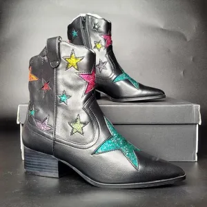 Betsey Johnson Black Edison Rhinestone Embellished Western Boots Size 5.5 NWB