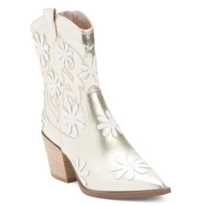 BETSEY JOHNSON Gold Teddyy Floral Western Boots