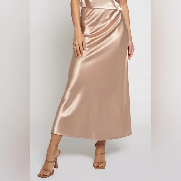 BIAS SATIN SLIP SKIRT - BEIGE