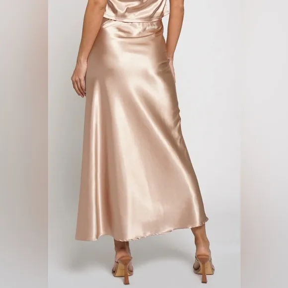 BIAS SATIN SLIP SKIRT - BEIGE