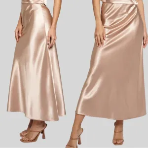 BIAS SATIN SLIP SKIRT - BEIGE