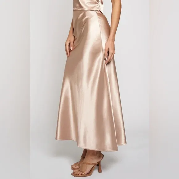 BIAS SATIN SLIP SKIRT - BEIGE