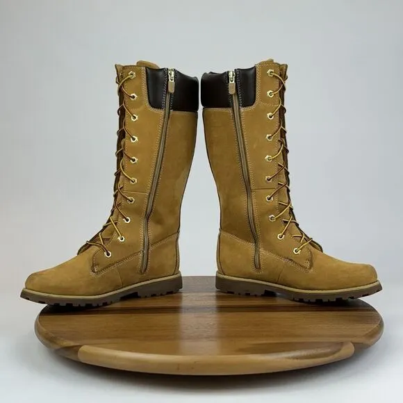 Big Kids Timberland‎ Asphalt Trail Tan Leather Tall Cuffed Combat Boots Size 3.5