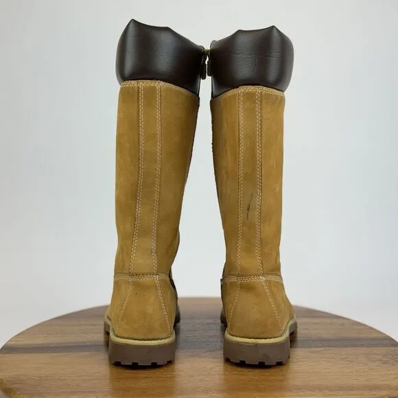 Big Kids Timberland‎ Asphalt Trail Tan Leather Tall Cuffed Combat Boots Size 3.5