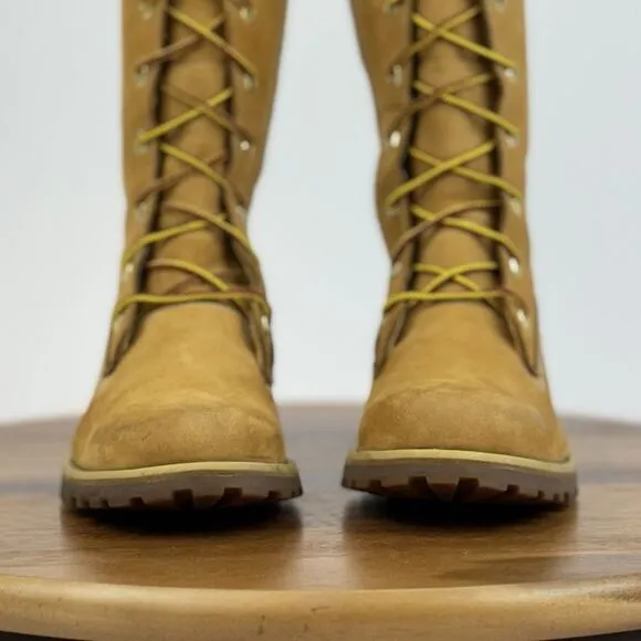 Big Kids Timberland‎ Asphalt Trail Tan Leather Tall Cuffed Combat Boots Size 3.5