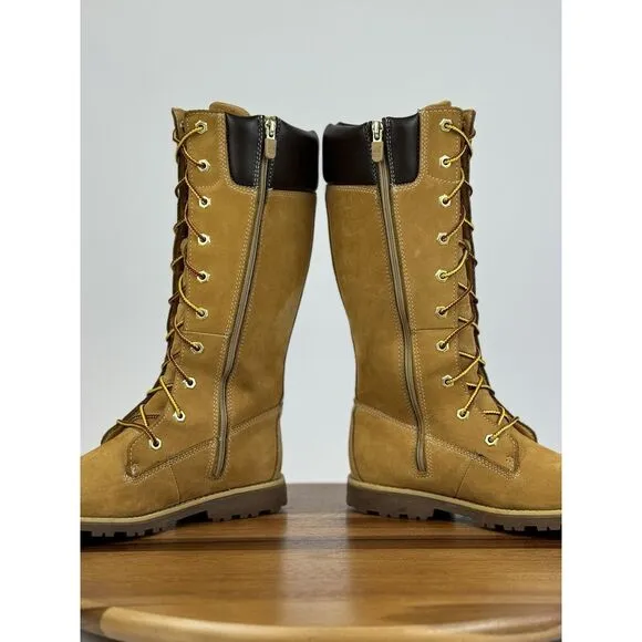 Big Kids Timberland‎ Asphalt Trail Tan Leather Tall Cuffed Combat Boots Size 3.5