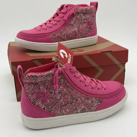 Billy Classic DJR High II Shoes 3 Fuchsia Snake Pink Lace &amp; Easy Zipper NIB