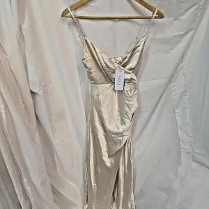 Billy J NWT - Elsa Midi 6 Elegant Minimalist Slit Romantic Champagne Silk Dress
