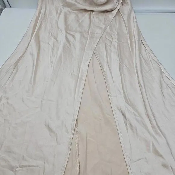 Billy J NWT - Elsa Midi 6 Elegant Minimalist Slit Romantic Champagne Silk Dress