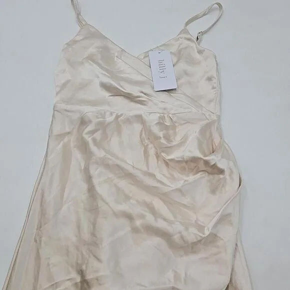 Billy J NWT - Elsa Midi 6 Elegant Minimalist Slit Romantic Champagne Silk Dress