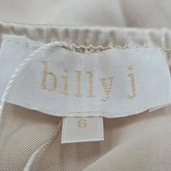 Billy J NWT - Elsa Midi 6 Elegant Minimalist Slit Romantic Champagne Silk Dress