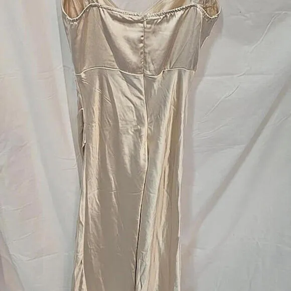 Billy J NWT - Elsa Midi 6 Elegant Minimalist Slit Romantic Champagne Silk Dress