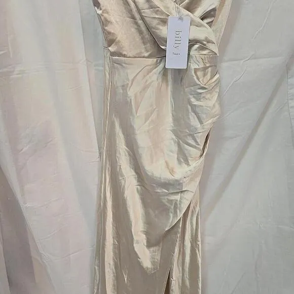 Billy J NWT - Elsa Midi 6 Elegant Minimalist Slit Romantic Champagne Silk Dress