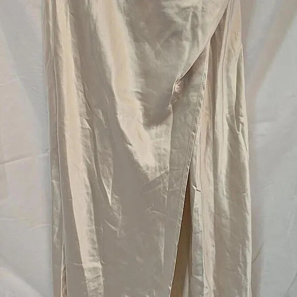 Billy J NWT - Elsa Midi 6 Elegant Minimalist Slit Romantic Champagne Silk Dress