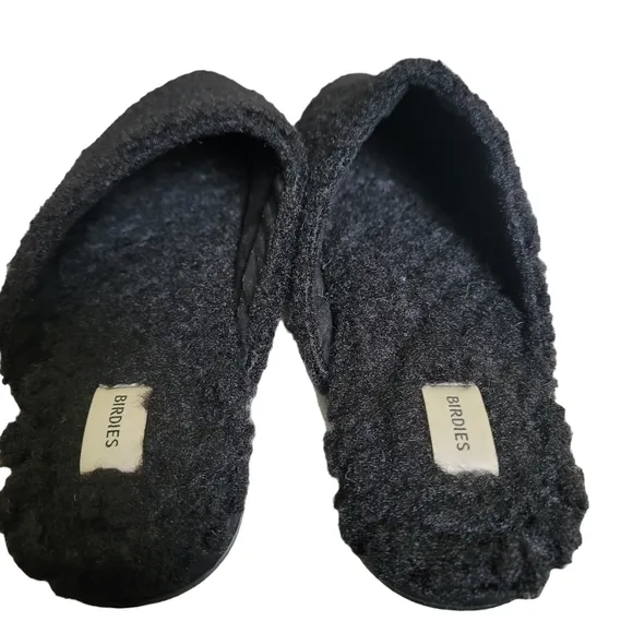 Birdies NWOB The Lark Black Faux  Shearling Slide Social Flat Mule Slippers