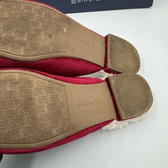 Birdies Phoebe Ruby Bow Velvet Christmas Slippers With Bow &amp; Faux Fur Lining 9.5