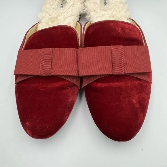 Birdies Phoebe Ruby Bow Velvet Christmas Slippers With Bow &amp; Faux Fur Lining 9.5