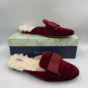 Birdies Phoebe Ruby Bow Velvet Christmas Slippers With Bow &amp; Faux Fur Lining 9.5